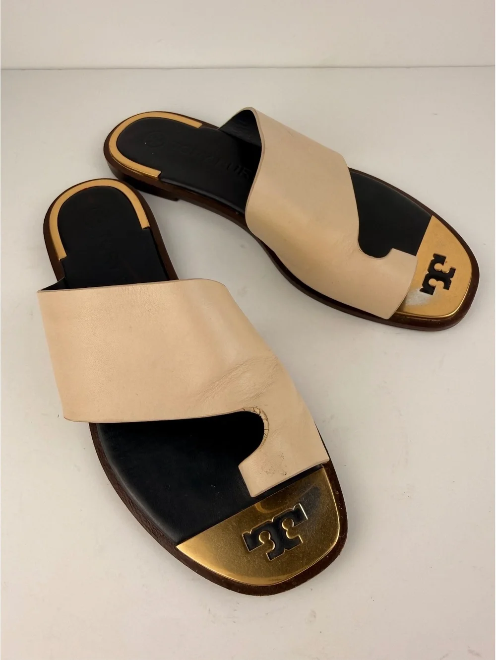 Tory Burch Selby Toe-Ring Leather Slide Sandals Dulce de Leche Size 7.5